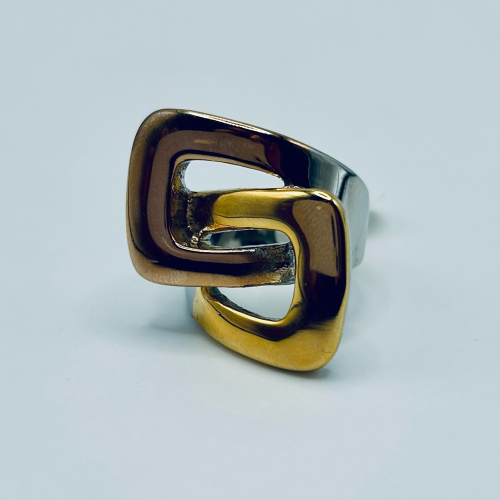 💙💚 Modern Geometric Statement Ring – 14K Gold Plated & Stainless Steel - Picture 4 of 14